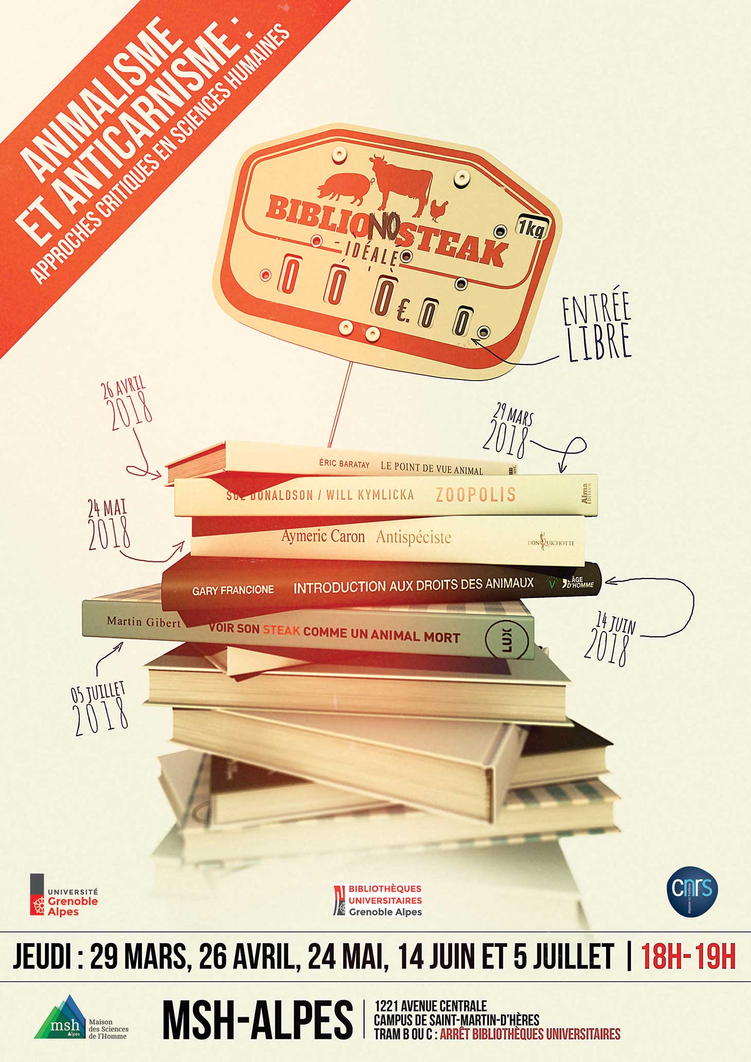 Affiche du cycle de conférences BiblioNoSteak Idéale