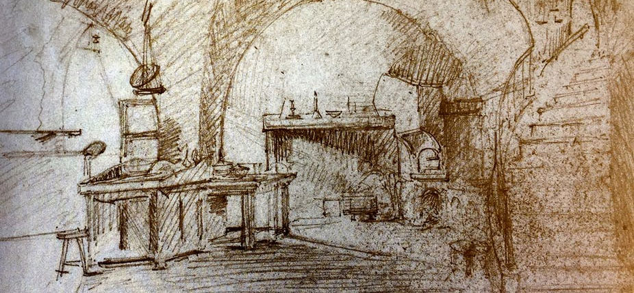 Le laboratoire de Louis Daguerre où fut mis au point le procédé du daguerréotype, rue des Marais-du-Temple à Paris, dessiné par Charles-Marie Bouton, son associé, vers 1824. © Georges Eastman House, Rochester, NY