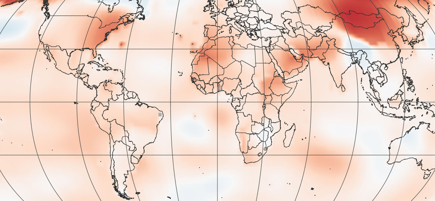 Détail d’une carte de la NASA montrant des anomalies de températures pour avril 2017. Il s’agit d’un des mois les plus chauds jamais observé sur la planète. © NASA