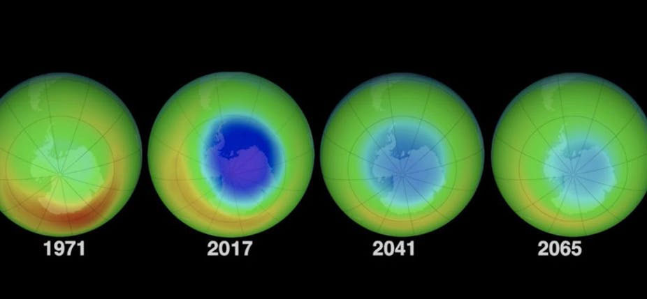 Évolution prévue du trou dans la couche d’ozone. © Nasa