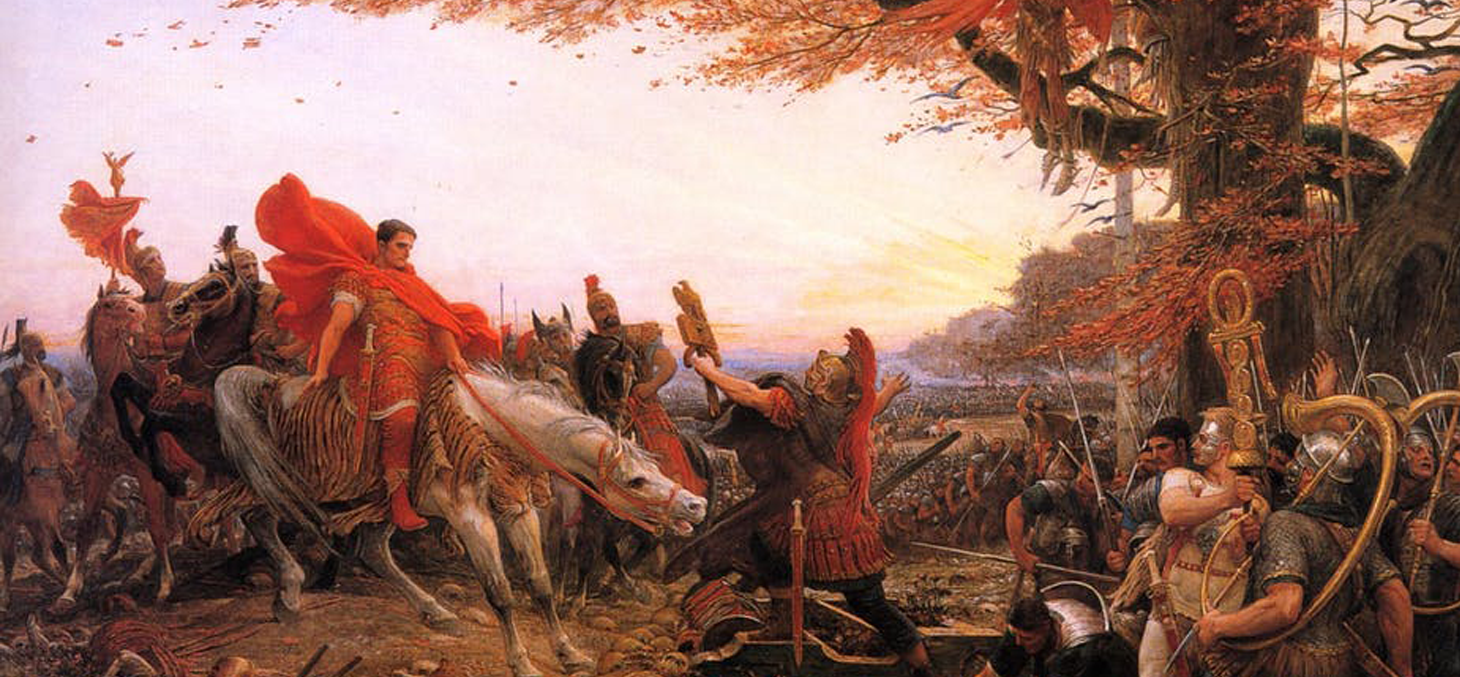Germanicus devant les restes des légions de Varus, par Lionel Royer, 1896, musée du Mans. Wikimédia